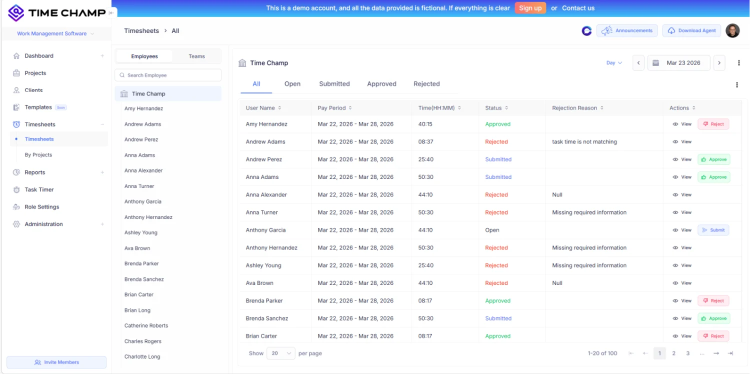 Create timesheets and send invoices image